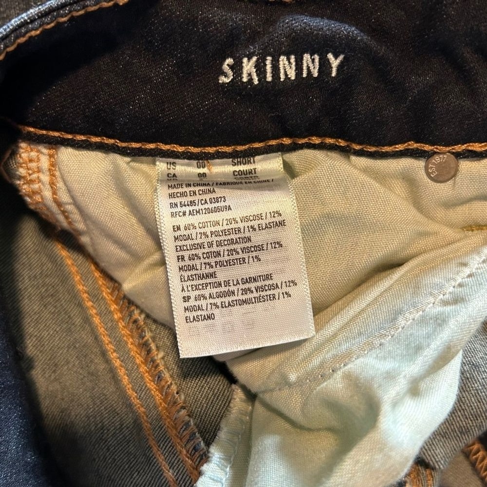 American Eagle Skinny Jeans Womens 00 Short Super Stretch Dark Wash Denim - Picture 4 of 4